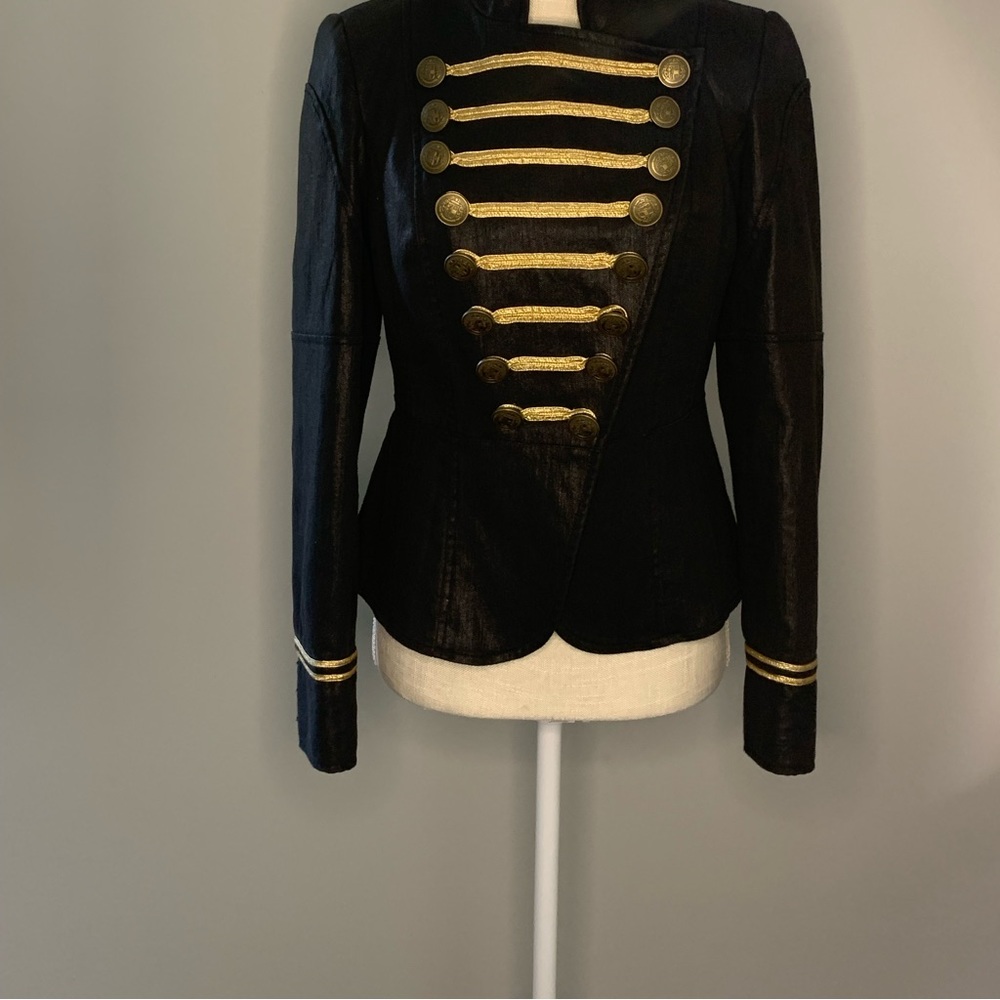 Woman’s jacket, black, and gold color, size small, double breasted.